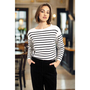 Striped Sweater with Gold Button Detail